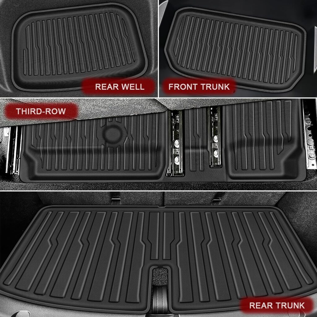 (6 Pack) Tesla Model Y Floor Mats 2023 2022 2021 2020 3D Full Cover Front Rear Trunk Mats Custom Fits Floor Liners for Tesla Model Y Accessories All-Weather Protect Rear Cargo Liner Mats