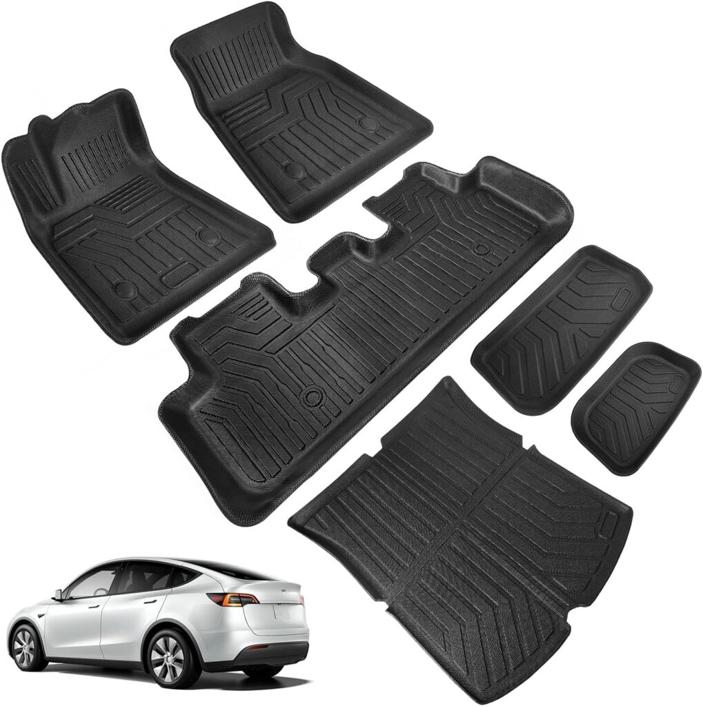 (6 Pack) Tesla Model Y Floor Mats 2023 2022 2021 2020 3D Full Cover Front Rear Trunk Mats Custom Fits Floor Liners for Tesla Model Y Accessories All-Weather Protect Rear Cargo Liner Mats