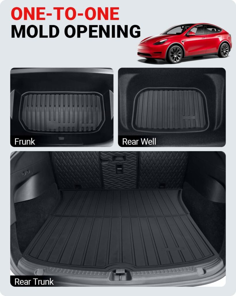 BASENOR 4PCS Tesla Model Y Floor Mats TPE All-Weather Floor Liners  Trunk Mat Set Rear Cargo Liner Interior Accessories for 5-Seater Model Y 2020-2023 Black