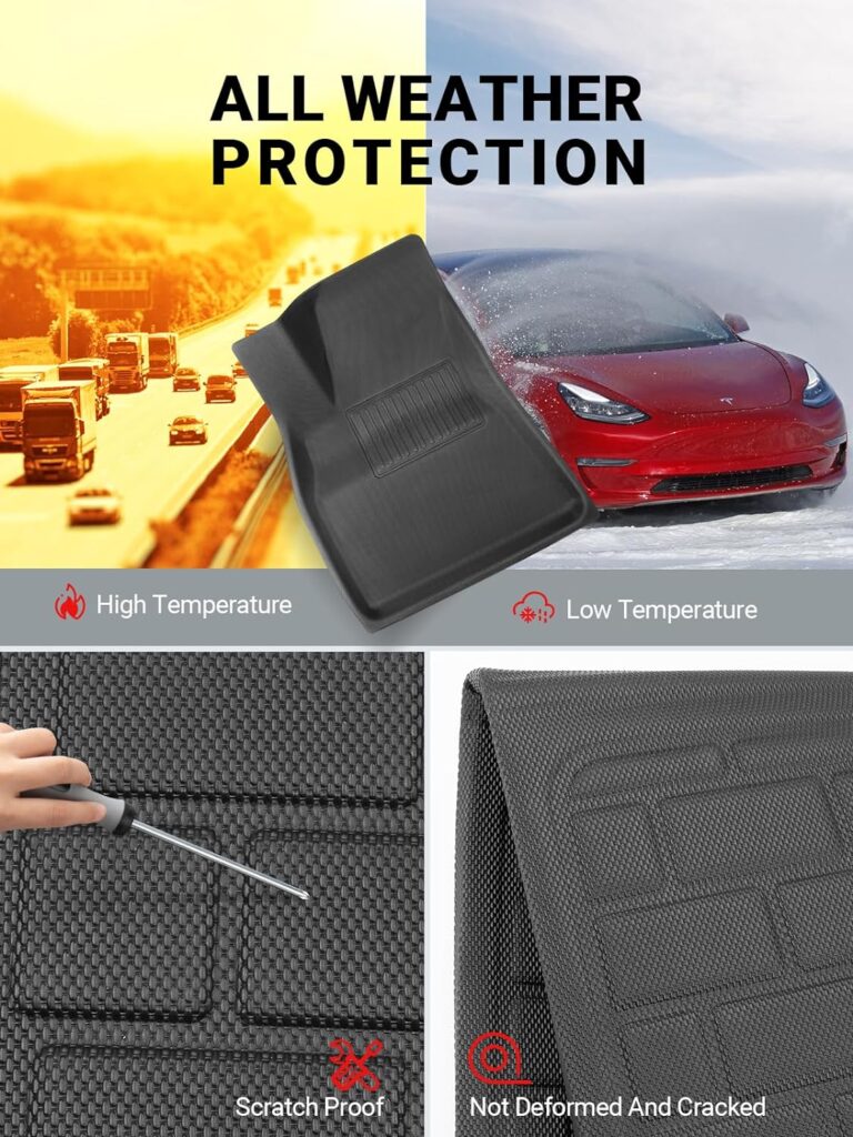 BASENOR 6PCS Tesla Model 3 Floor Mats Full Set Mats All-Weather Anti-Slip Waterproof 3D Frunk Mat Trunk Liner Front Rear Cargo Liner Mat Accessories fit Model 3 2023 2022 2021