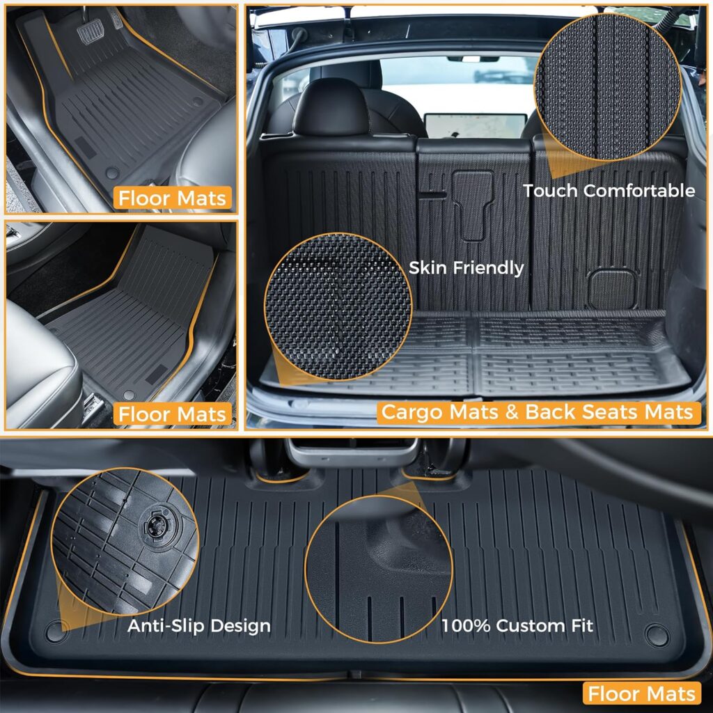 CYKOMY Tesla-Model-Y-Floor-Mats-2023~2020, Tesla Model Y Floor Mats, Tesla Model Y Trunk Mat and All Weather Floor Mats, Tesla Model Y Accessories for Automotive Floor Mats  Cargo Liners (9 PCS)