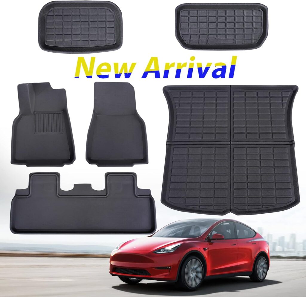 DrCarNow® for Tesla Model Y Floor Mats 2023 2022 2021 for Model Y Trunk Mat, All Weather Protection Waterproof Frunk Cargo Mat Floor Liners Accessories Full Complete Set