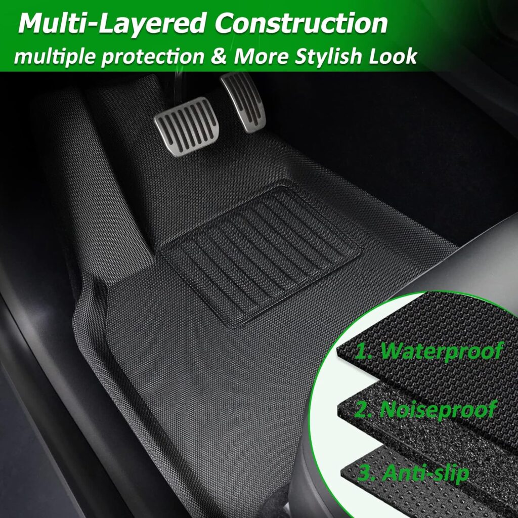 DrCarNow® for Tesla Model Y Floor Mats 2023 2022 2021 for Model Y Trunk Mat, All Weather Protection Waterproof Frunk Cargo Mat Floor Liners Accessories Full Complete Set