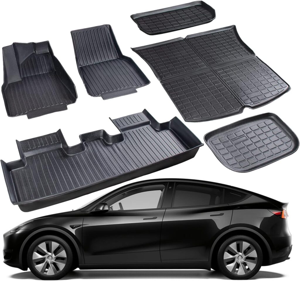 Floor Mats for Tesla Model Y 5-Seat 2021-2023, All Weather TPE Mat Custom Fit Cargo Liner Front Rear Seat Frunk Rear Trunk Floormats Interior Protector Mat (6-Piece)