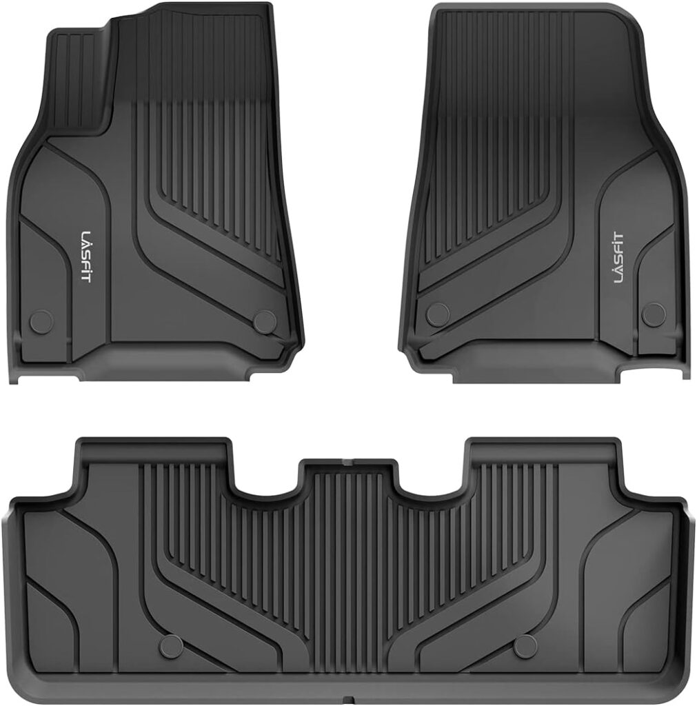 LASFIT Floor Mats for 2023 Tesla Model Y 2022 2021 2020, All Weather TPE Car Mats Custom Fit Floor Liners, Front and Rear 2 Rows Set