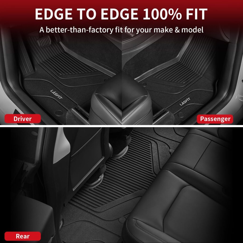 LASFIT Floor Mats for 2023 Tesla Model Y 2022 2021 2020, All Weather TPE Car Mats Custom Fit Floor Liners, Front and Rear 2 Rows Set