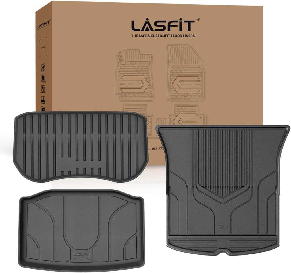 LASFIT Floor Mats for 2023 Tesla Model Y 2022 2021 2020, All Weather TPE Car Mats Custom Fit Floor Liners, Front and Rear 2 Rows Set