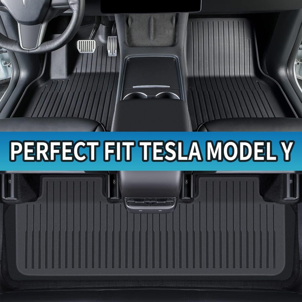 Pedigree 3D TPE Material Tesla Model Y Floor Mats Set Model Y Full Cover All Weather Rear Trunk Liners Custom Fit Heavy Duty Rubber Odorless Model Y Accessories 2021 2022 2023(Floor+Storage+Cargo Mat)