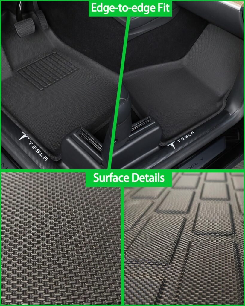 SHARGGE Waterproof All Weather Floor Mats for Tesla Model Y 5-Seater 2021-2023 XPE Material Interior Liners Environmentally Friendly Accessories Custom Fit Design Floor Cover