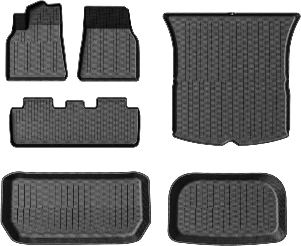 SPETLEK 6PCS 2020-2023 Floor Mats for Tesla Model Y, All-Weather Floor Mat Front Rear Cargo Liner Mat, TPE Car Floor Mats Cargo Liner Rear Cargo Tray Trunk Interior Accessories (Does NOT for 7-Seat)