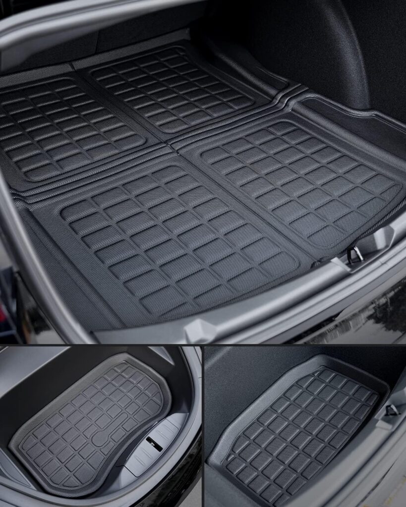 TAPTES 2023 2022 2021 Full Set Front Mats for Tesla Model 3 2021 2022 2023, Premium All Weather Anti-Slip Waterproof Floor Liners Cargo Rear Trunk Mat Interior Accessories (Set of 6)