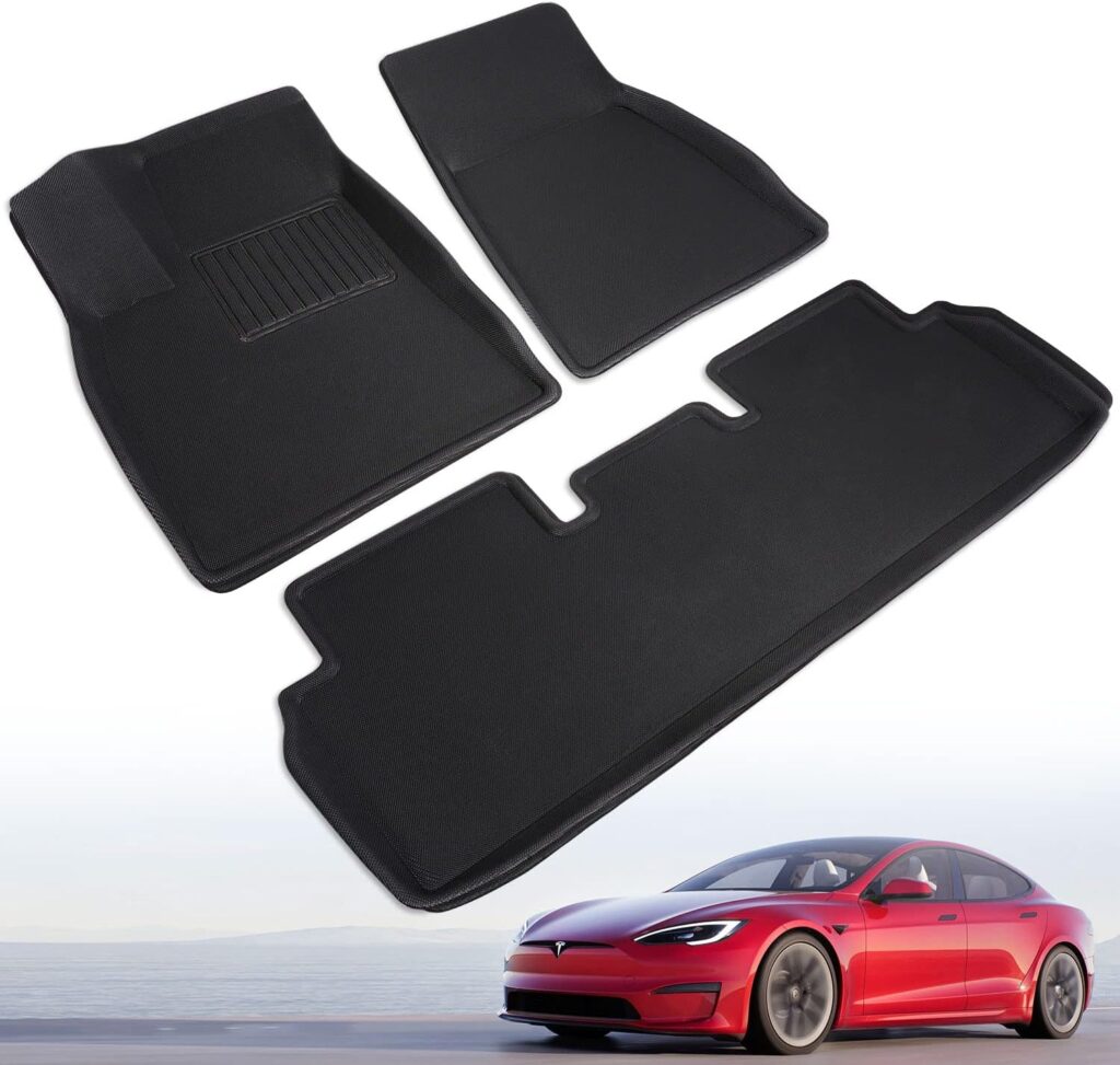 TAPTES Tesla Model S Floor Mats 2023 2022 2021 2020, Tesla Model S All Weather Floor Mats Model S CargoTrunk Liner Interior Mats - Compatible with Model S Accessories 2020-2023 (3 Pieces/Set)