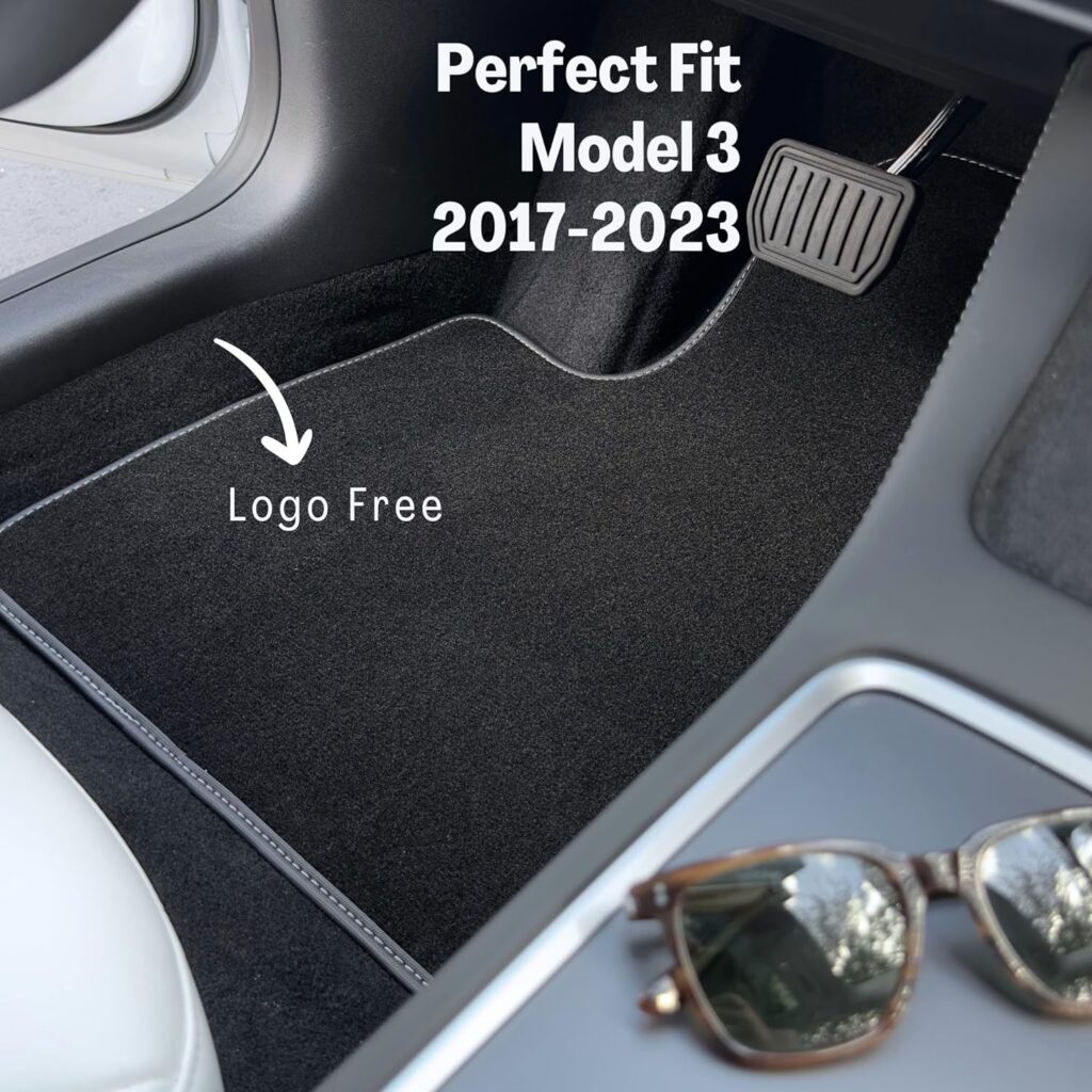 Tesla Model 3 Floor Mats All Weather 2017-2023 Minimal Design Logo Free Premium Model 3 Accessories Full (1st  2nd Row) Exclusive 3D Pyramid Pattern