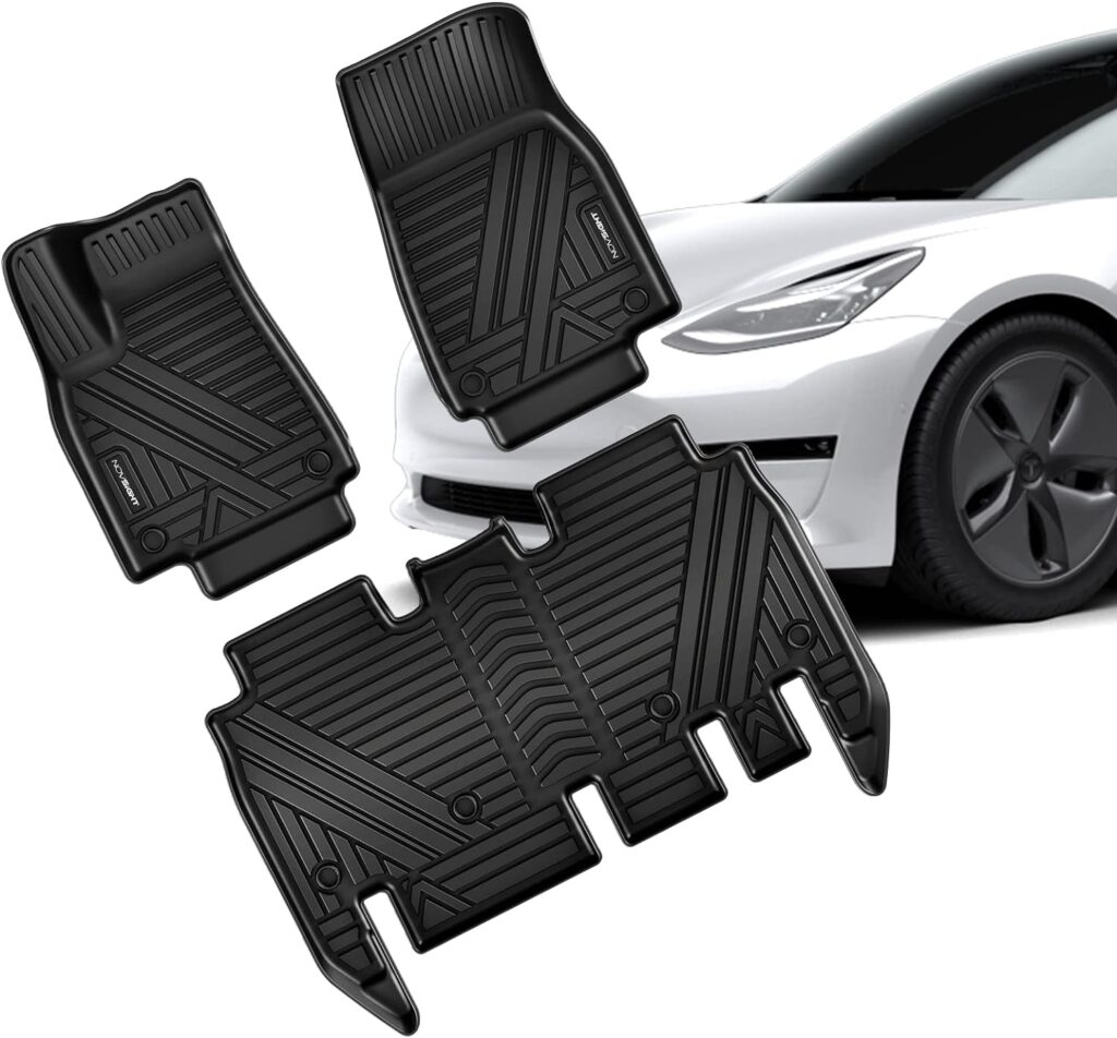 Tesla Model X Floor Mats, NOVSIGHT Floor Liners Fit for 2016-2024 Tesla Model X 5-Seater 1st  2nd Row All Weather TPE Floor Mat Heavy Duty Anti-Slip Waterproof 3-Piece Set