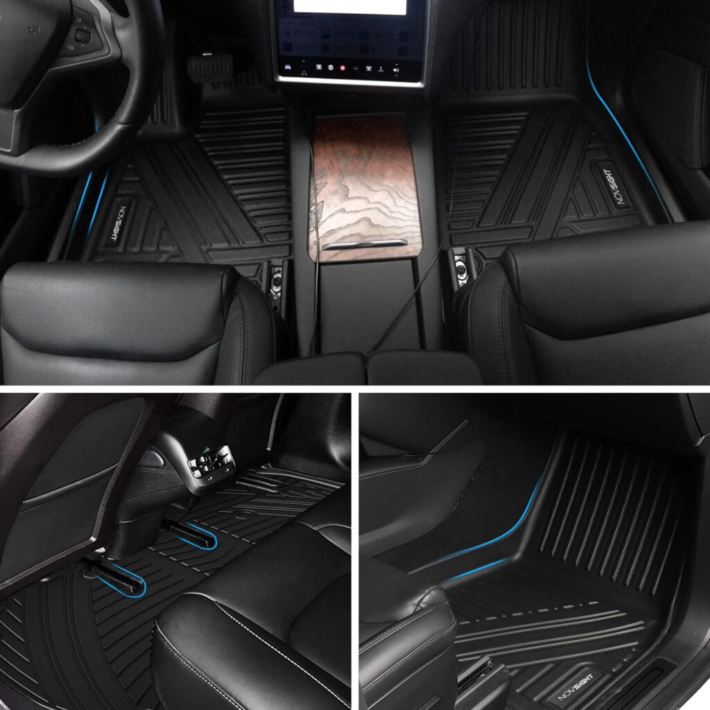 Tesla Model X Floor Mats, NOVSIGHT Floor Liners Fit for 2016-2024 Tesla Model X 5-Seater 1st  2nd Row All Weather TPE Floor Mat Heavy Duty Anti-Slip Waterproof 3-Piece Set