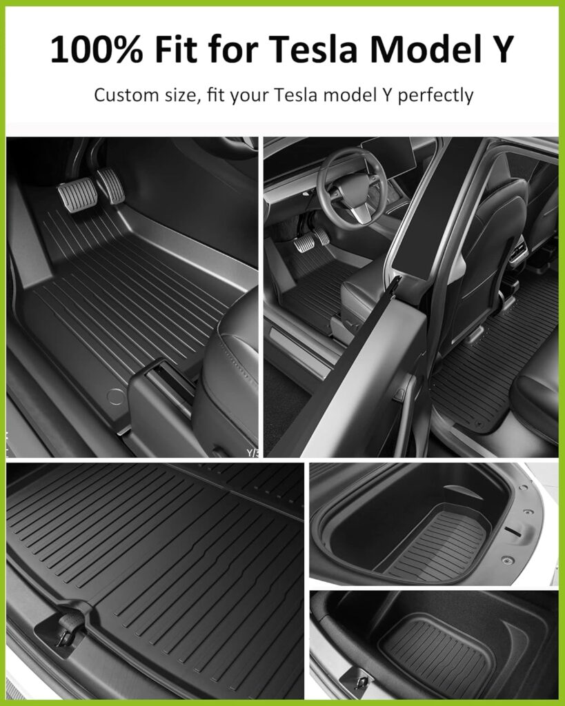 Tesla Model Y Floor Mats for 2023 2022 2021, Foronetry 6PCS All Weather Full Set Cargo Liners Accessories, 3D TPE Odorless Floor Mat Trunk Frunk Rear Well Mats Custom for 5-Seater