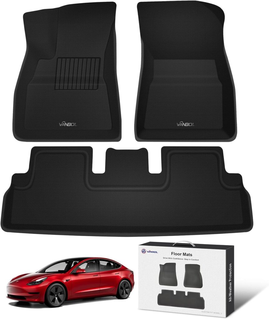 VANBOL Tesla Model 3 Floor Mats All Weather Protection Complete Set Custom Fit 2022 2023 2017-2021 Durable Anti-Slip Premium Quality Floor Liners Interior Accessories 3D (Tesla Model 3 2017-2023 3pc)