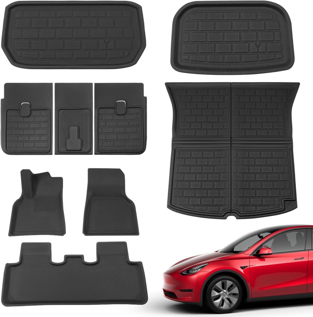 Xipoo Trunk Mat Rear Storage Mat Cargo Liner Set for 2023 2022 2021 2020 Tesla Model Y 5 Seater Accessories(Set of 9 Mats for 5 Seats)