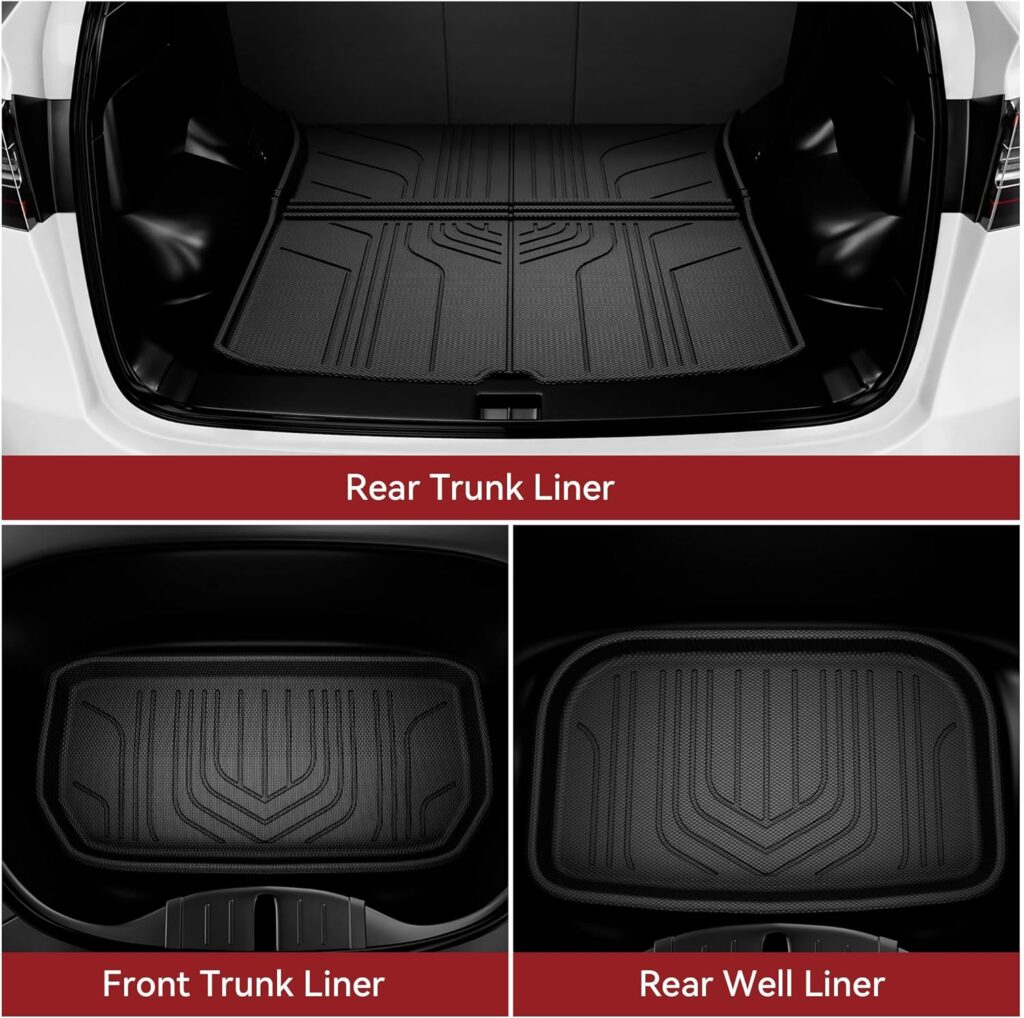 YITAMOTOR Tesla Model Y Floor Mats Full Set Custom Fit 2020-2023 All-Weather Cargo Liners Rear Cargo Tray Trunk Automotive Floor Mat Interior Accessories, Black