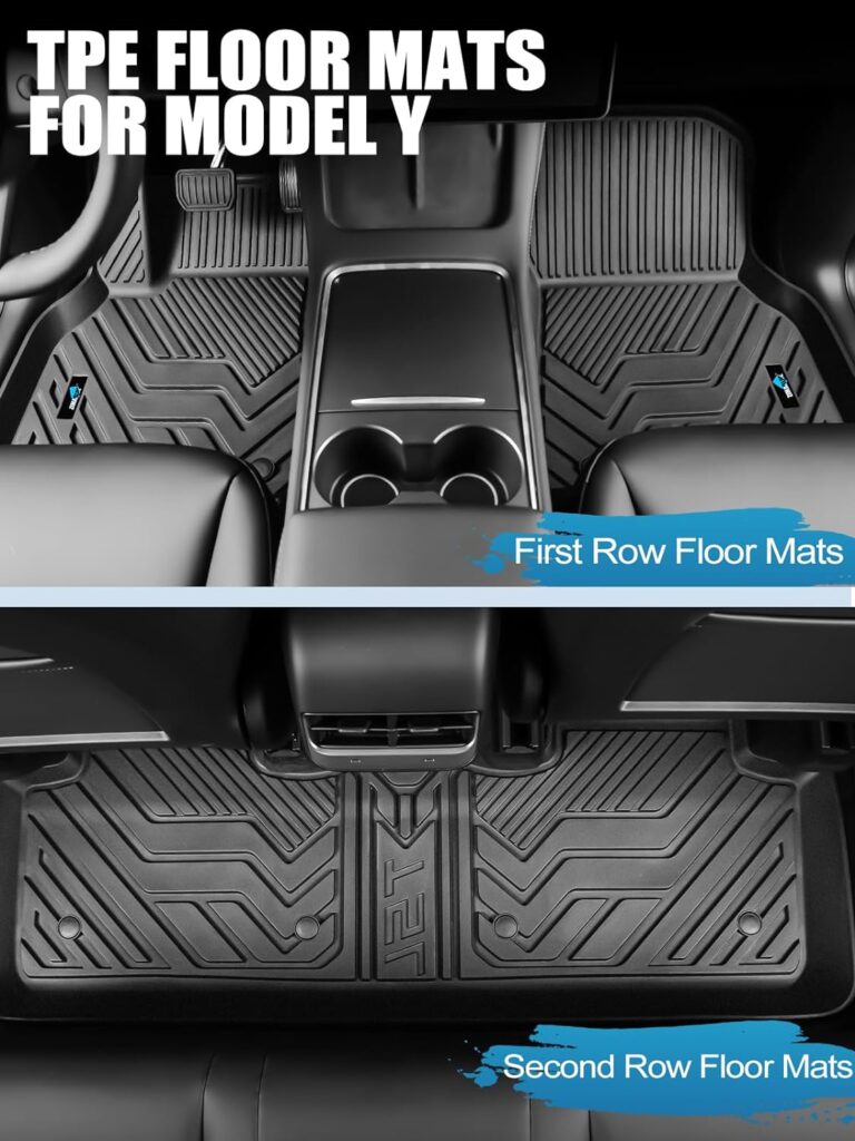 ZIMABLUE Floor Mats Full Set for Tesla Model Y 2023 2022 2021 2020,Front Trunk Liner/Rear Trunk Liner/Rear Well Liner,TPE All-Weather Protection Floor Liners 6PCS