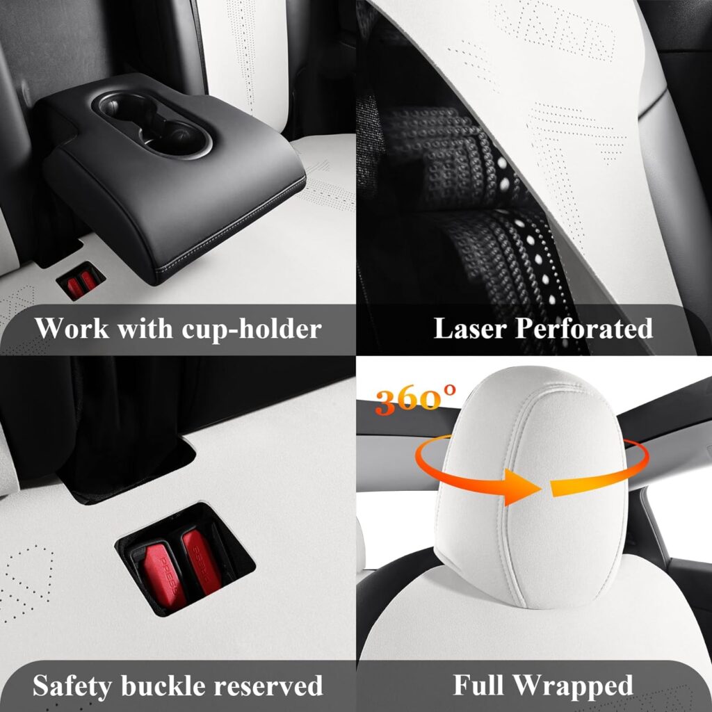 Aierxuan Luxury Tesla Model Y Seat Covers Full Set, Upgrade Suede Leather Non-Slip Seat Cushion Protectors Custom Fit for 2020 2021 2022 2023 (Model Y/White)