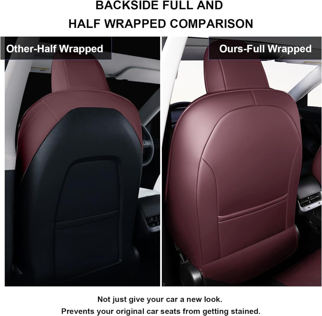 AOMSAZTO Seat Covers Custom Fit for Tesla Model 3 2017 2018 2019 2020 2021 2022 2023 (with Center Console Cover) Faux Leather Car Seat Cover Full Set Car Seat Protector Red