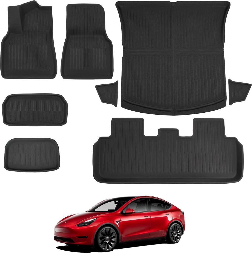 BASENOR 6PCS Floor Mats for Tesla Model 3 3D Full Set Interior Liners Custom Design for All-Weather Cargo Mats 2021-2023 5-Seat Model 3 Accessories