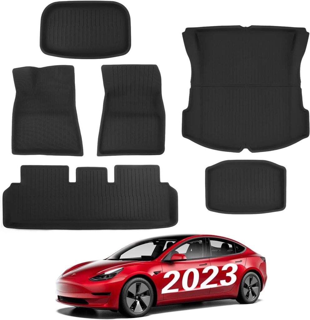 BASENOR 6PCS Floor Mats for Tesla Model 3 3D Full Set Interior Liners Custom Design for All-Weather Cargo Mats 2021-2023 5-Seat Model 3 Accessories