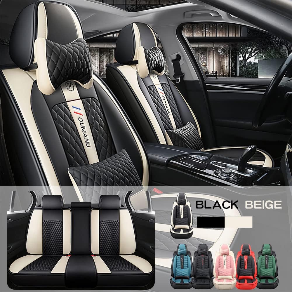 Car Seat Covers Fit for Tesla Model X 2016-2022 5 Seats Waterproof Faux Leather Front ＆ Rear Seat Cover Accessories (Luxury Full Set/Black Beige)