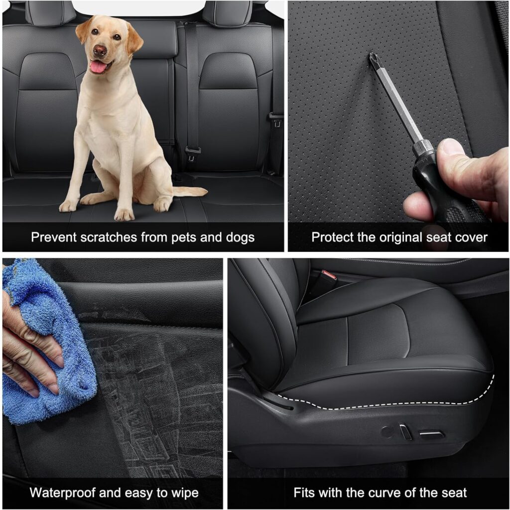 CreekT 2023 Tesla Model Y Seat Covers 2023 2022 2021 2020 (ONLY 5 Seater), Model Y Dog Pet Seat Covers Full Set Leather for Tesla Model Y Accessories 2020-2023 (Black，12 PCS)