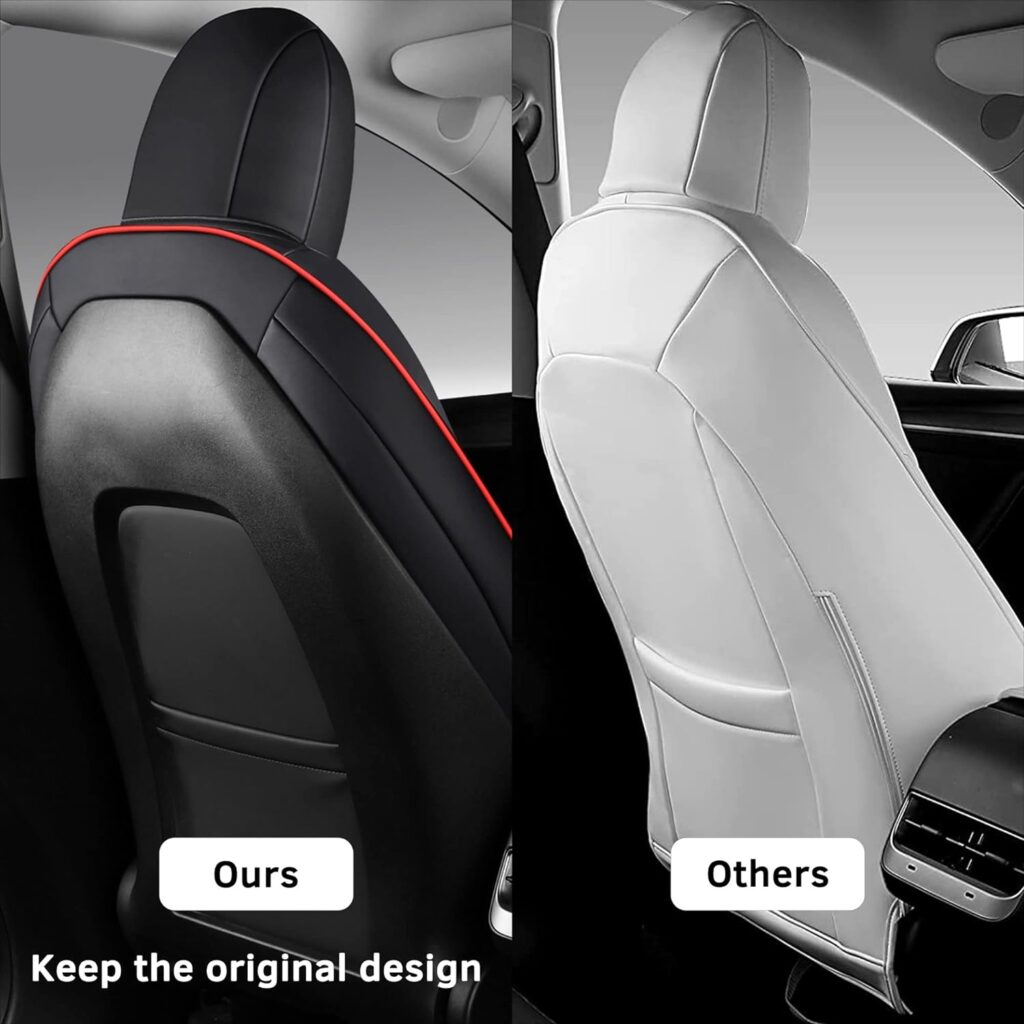 FREESOO Tesla Model Y Seat Covers 2020 2021 2022 Leather Seat Cover Full Set Accessories Black White