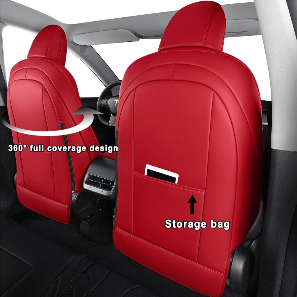 Huidasource Upgrade Tesla Model Y Seat Covers, Full Coverage Leather Front  Rear Tesla Car Seat Cover, Custom Seat Cushion Protector Fit for Tesla Model Y 5 Seater Version 2020-2023 (Full Set/Red)