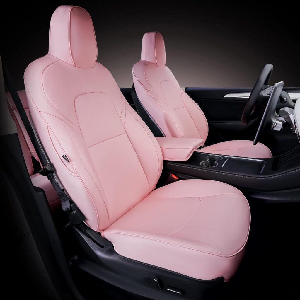 LOZUZ Seat Covers for Tesla Model Y Seat Covers 2023-2020 Car Interior Seat Cover Model Y Pink Nappa Leather Car Seat Accessories(Pink Nappa Full Set)