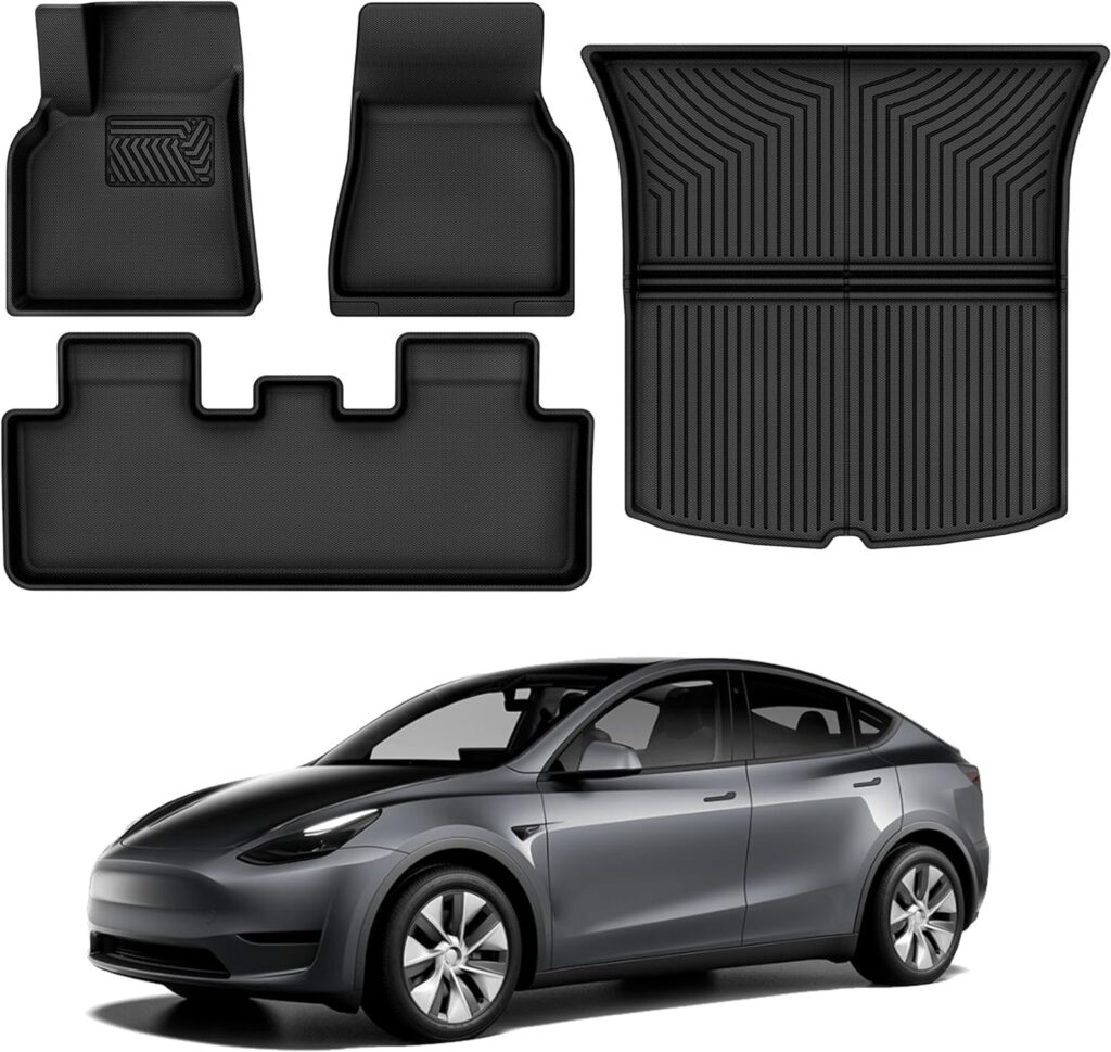 OEDRO Floor Mats for Tesla Model Y 5-Seat 2020-2024, XPE Custom Fit All Weather Model Y Floor Mats Front  Rear Row Trunk Liners Car Floor Mats Set 4Pcs (ONLY Fit 5-Seat)