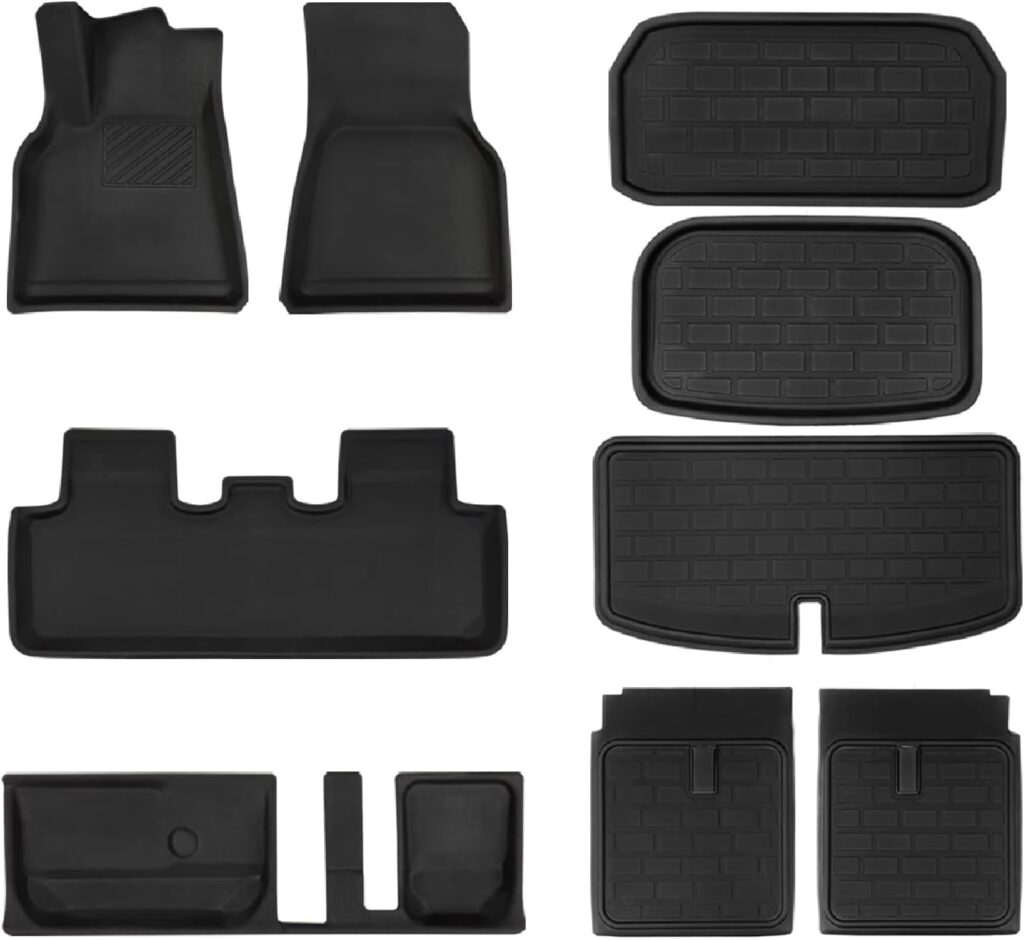 OtriFowd Tesla Model Y Floor Mats 2023 2022 2021 2020, Tesla Model Y 7 Seater Floor Mats Trunk Mats Third Row Chair Mats (9pcs), Waterproof Telsa Floor Mat Custom Fit for Tesla Model Y Accessories