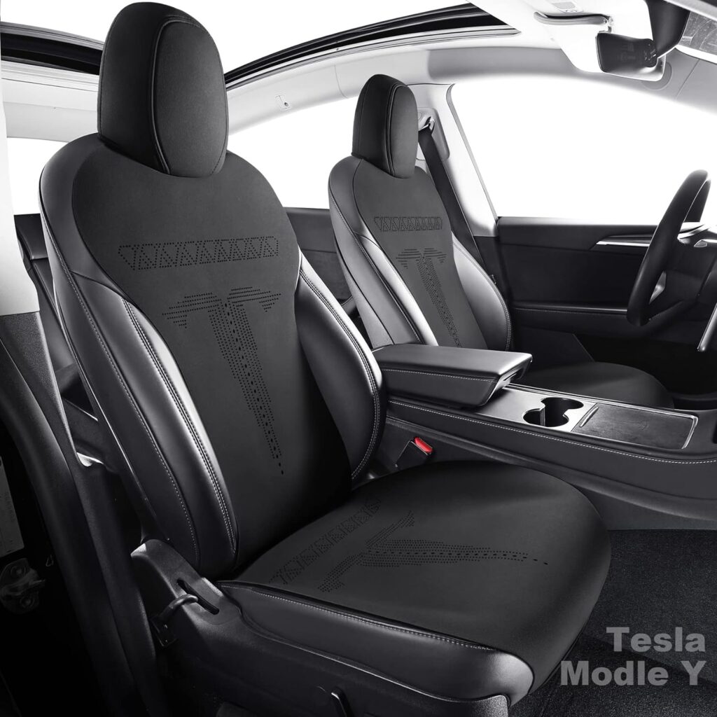 Tomatoman Tesla Model Y Seat Covers Full Set Compatible with 2020 2021 2022 2023 Car Cushions Black