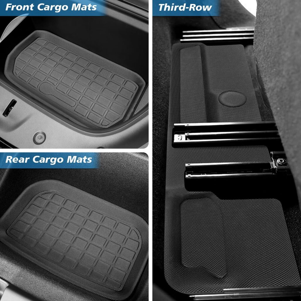 TSLDRV 9Pcs Tesla Model Y Floor Mats 7 Seater 2023-2020 Full Sets All Weather Floor Mat for Tesla Model Y Accessories 2023-2020 Rear Back Seat Cover Protector Front Rear Trunk Frunk Cargo Liner Mat