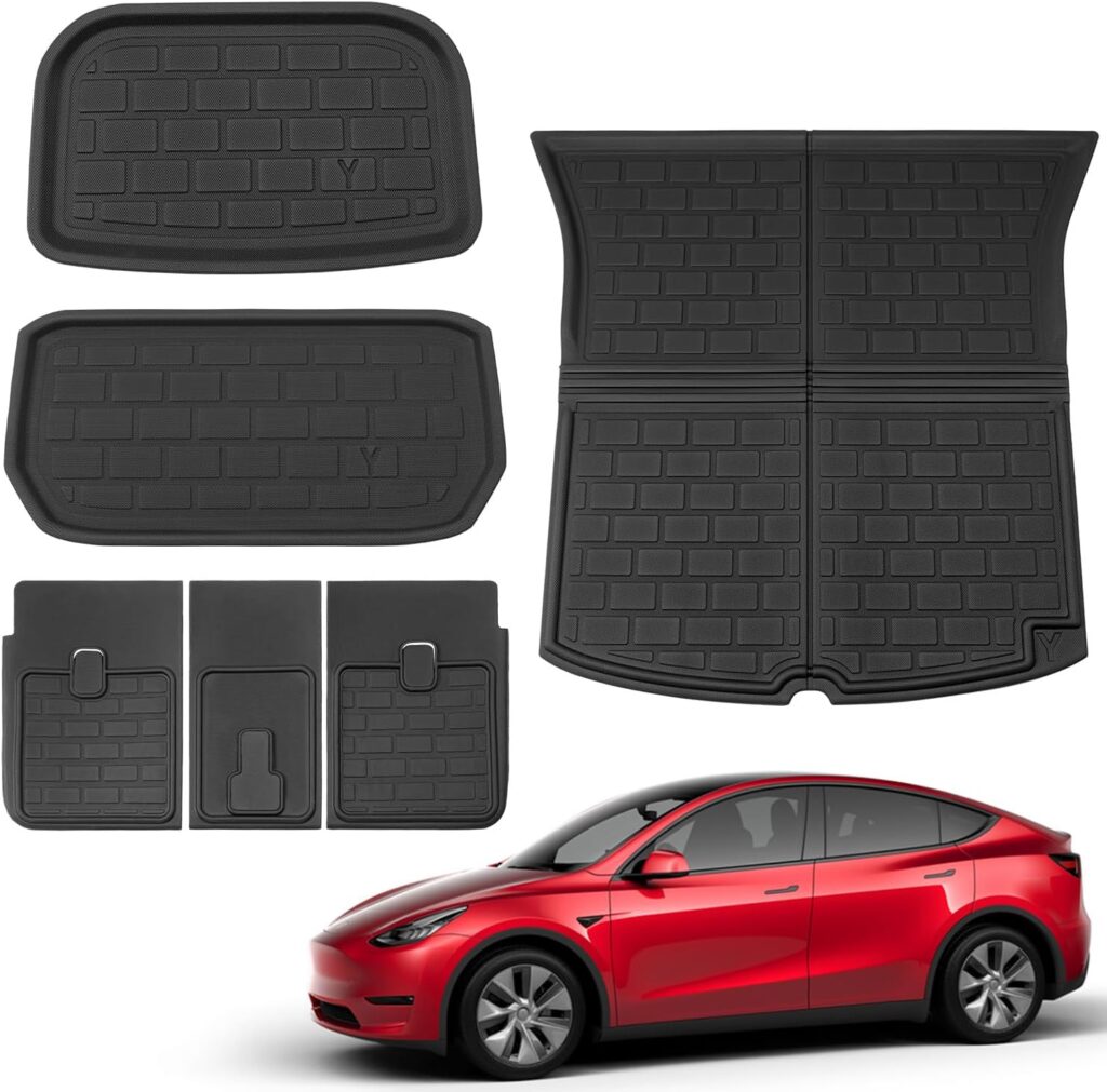 Xipoo Cargo Liner Compatible with Tesla Model Y Trunk Mat Cargo Liner Rear Storage Mat Rear Seat Back Mat Replacement for 2020-2023 Tesla Model Y 5 Seat Accessories(Set of 6 Mats for 5 Seats)