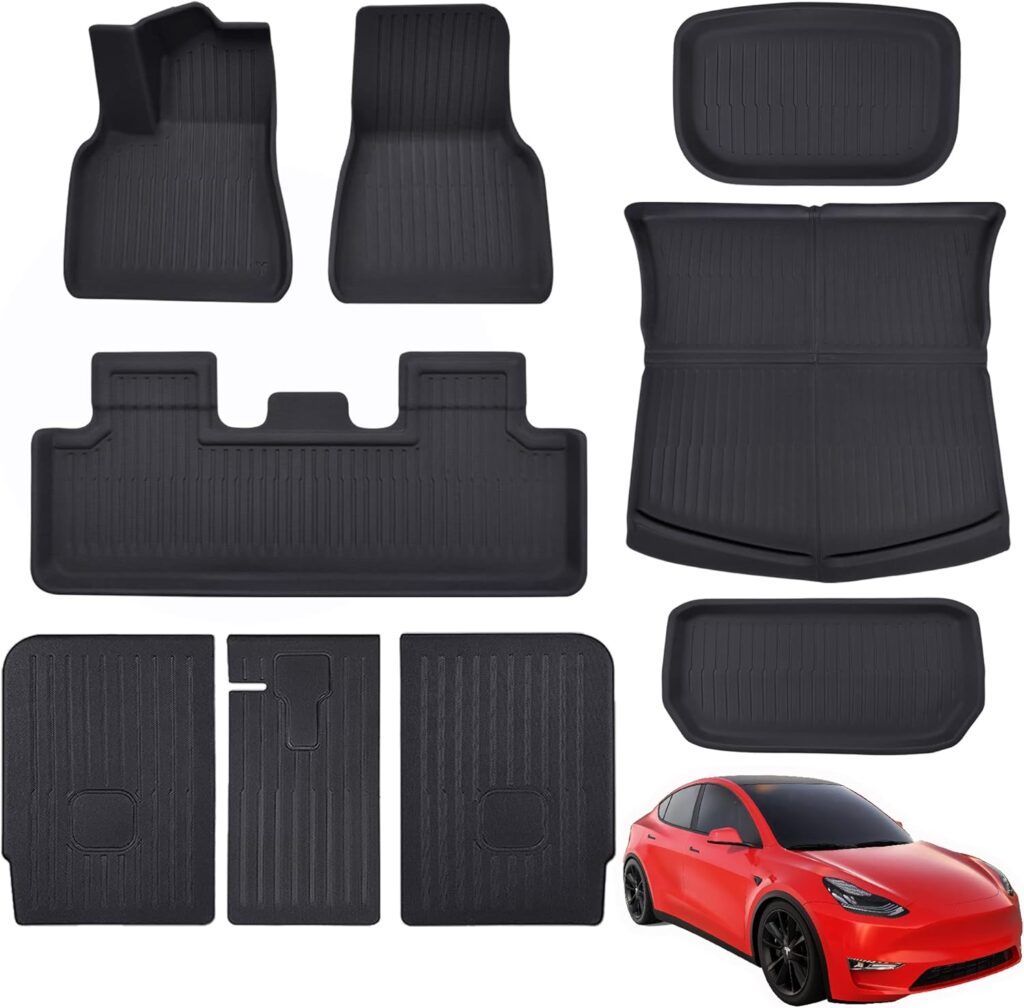 ZQULOYO Floor Mats Set 9 Pack for Tesla Model Y Accessories 2020 2021 2022 2023 All Weather Floor Mats Waterproof Anti-Slip 3D Floor Liner Mat Full Cover Front Rear Trunk Mats Custom fit for Tesla