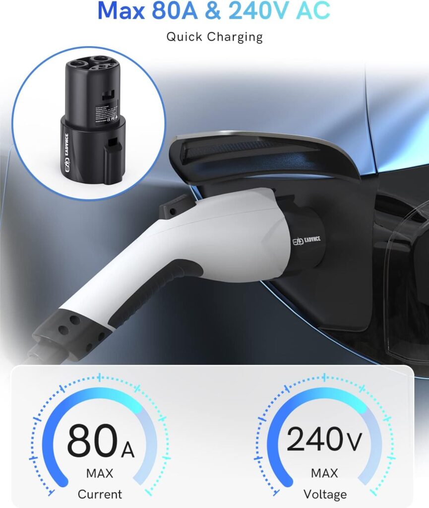 J1772 to Tesla Charging Adapter - EVDANCE Tesla Charger Adapter for Tesla Model 3 Y S X Charging Adapter 80 Amp/ 240VAC [Safety Certified] Portable Outdoor SAE J1772 EV Adapter for Tesla Owner Only