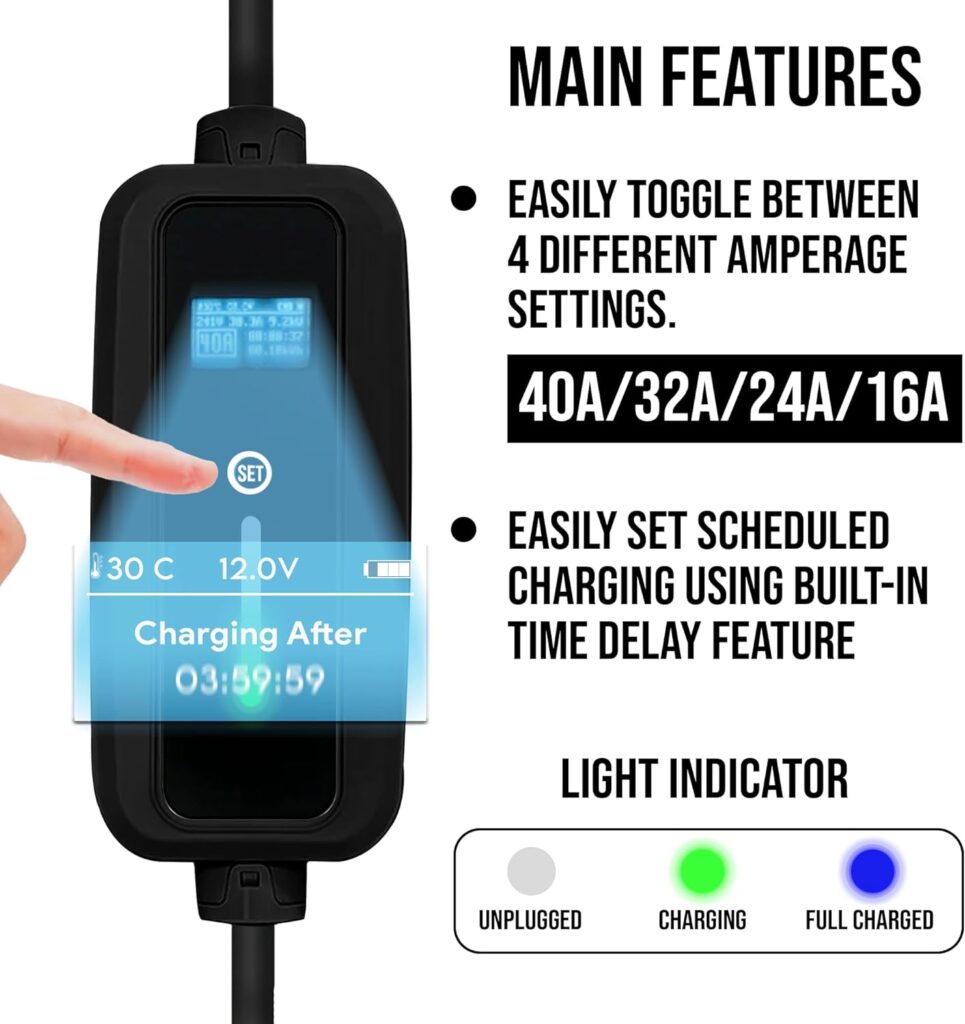 Tesla Mobile Charger 40A / 32A / 24A / 16A, up to 30 mi/h with Scheduled Charging, Level 2 NEMA 14-50, J1772 Adapter  Locks, Portable EV Fast NACS Station Connector 40 amp Model 3 Y S X, By Elecktrik