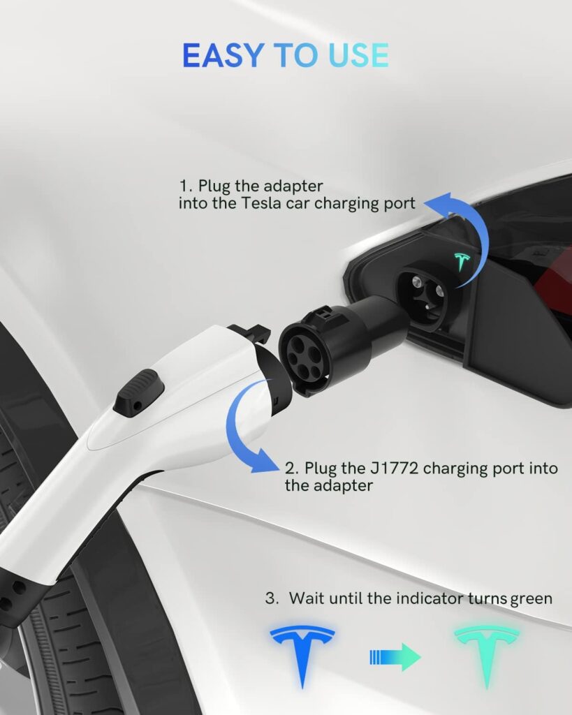 Tesla to J1772 Charging Adapter-Tesla Charger Adapter Max 60Amp 250V AC with Safety Lock Compatible with Tesla Home Wall Destination Chargers and Mobile Connectors, J1772 EV Adapter for All J1772 EVs