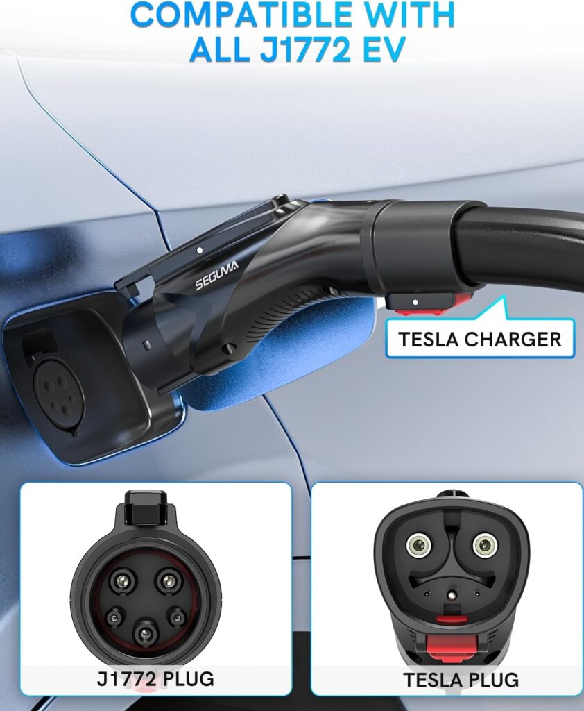 Tesla to J1772 Charging Adapter-Tesla Charger Adapter Max 60Amp 250V AC with Safety Lock Compatible with Tesla Home Wall Destination Chargers and Mobile Connectors, J1772 EV Adapter for All J1772 EVs