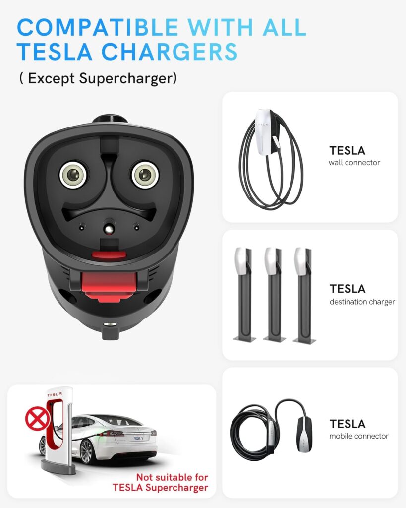 Tesla to J1772 Charging Adapter-Tesla Charger Adapter Max 60Amp 250V AC with Safety Lock Compatible with Tesla Home Wall Destination Chargers and Mobile Connectors, J1772 EV Adapter for All J1772 EVs