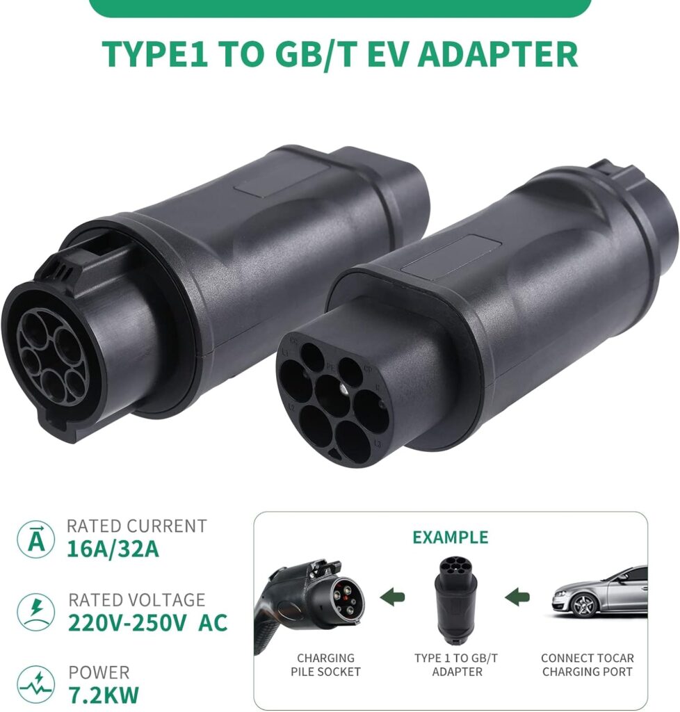 32A 7.2KW EV Charger Connector Type 1 to GB/T Electric Vehicle Car Charging Adapter Type 1 SAE J1772 Socket to GB/T EVSE Adaptor