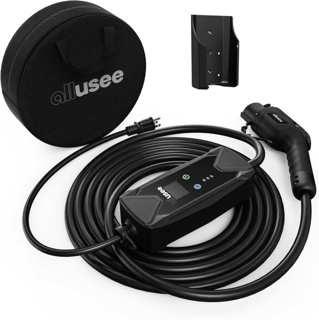 ALLUSEE J16 EV Charger - 16A Fast Charging, 25FT Portable EVSE Electric Vehicle Charging Station (SEA J1772, Adapter for NEMA 5-15, Carrying Bag, Wall Mount Box)