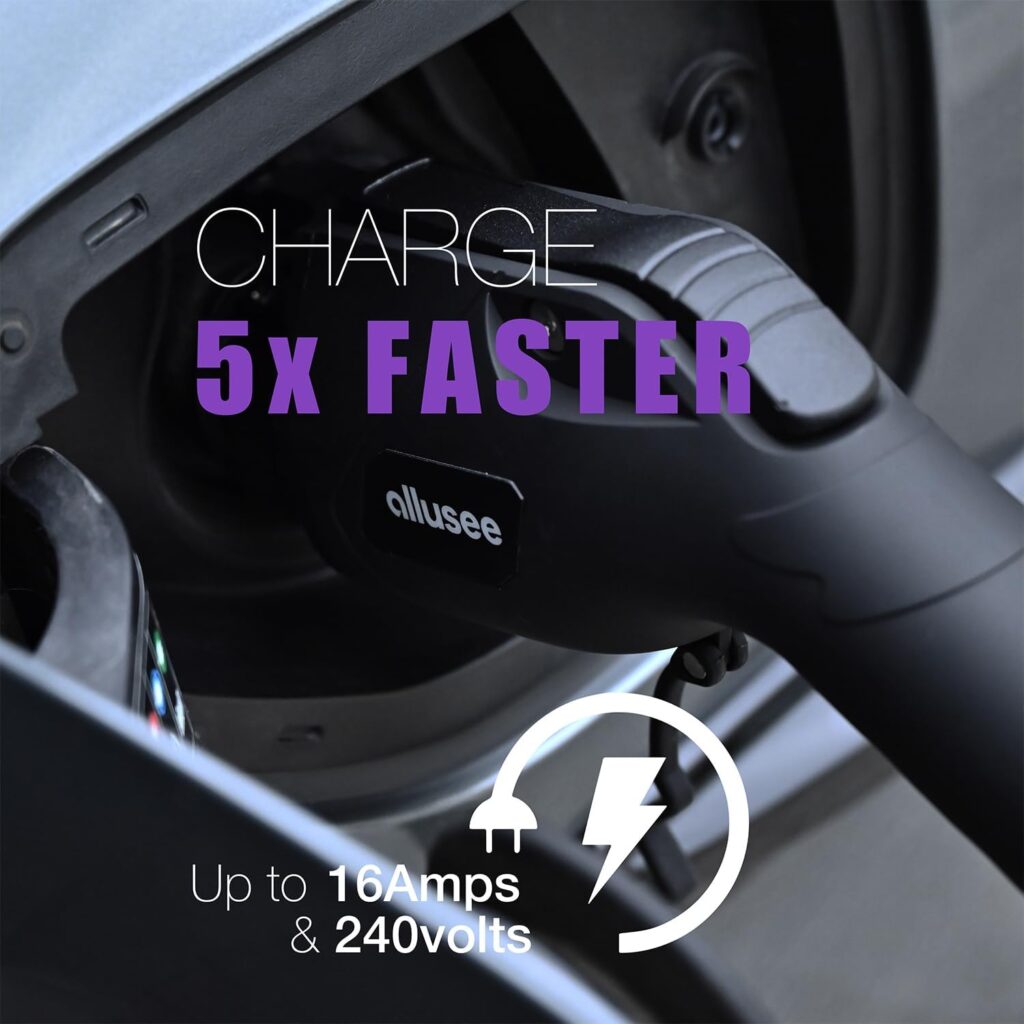 ALLUSEE J16 EV Charger - 16A Fast Charging, 25FT Portable EVSE Electric Vehicle Charging Station (SEA J1772, Adapter for NEMA 5-15, Carrying Bag, Wall Mount Box)