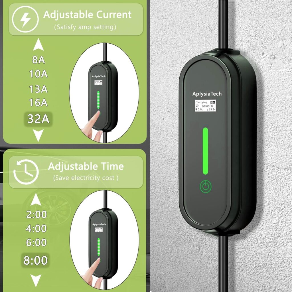 AplysiaTech Level 1+2 Portable EV Charger, 16 Amp 120V /240V, Electric Vehicle Charger with 21Ft Charging Cable NEMA 6-20 Plug NEMA 5-15P Adapter, Plug-in Home EV Charging Station for SAE J1772 EVs