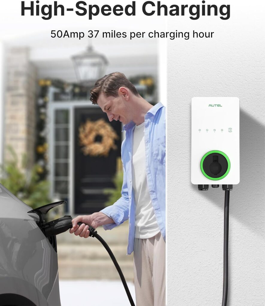 Autel Home Level 2 EV Charger up to 50Amp, 240V, Indoor/Outdoor Car Charging Station, Wi-Fi and Bluetooth Enabled EVSE, Flexible 25-Foot Cable,Hardwired, Dark Gray