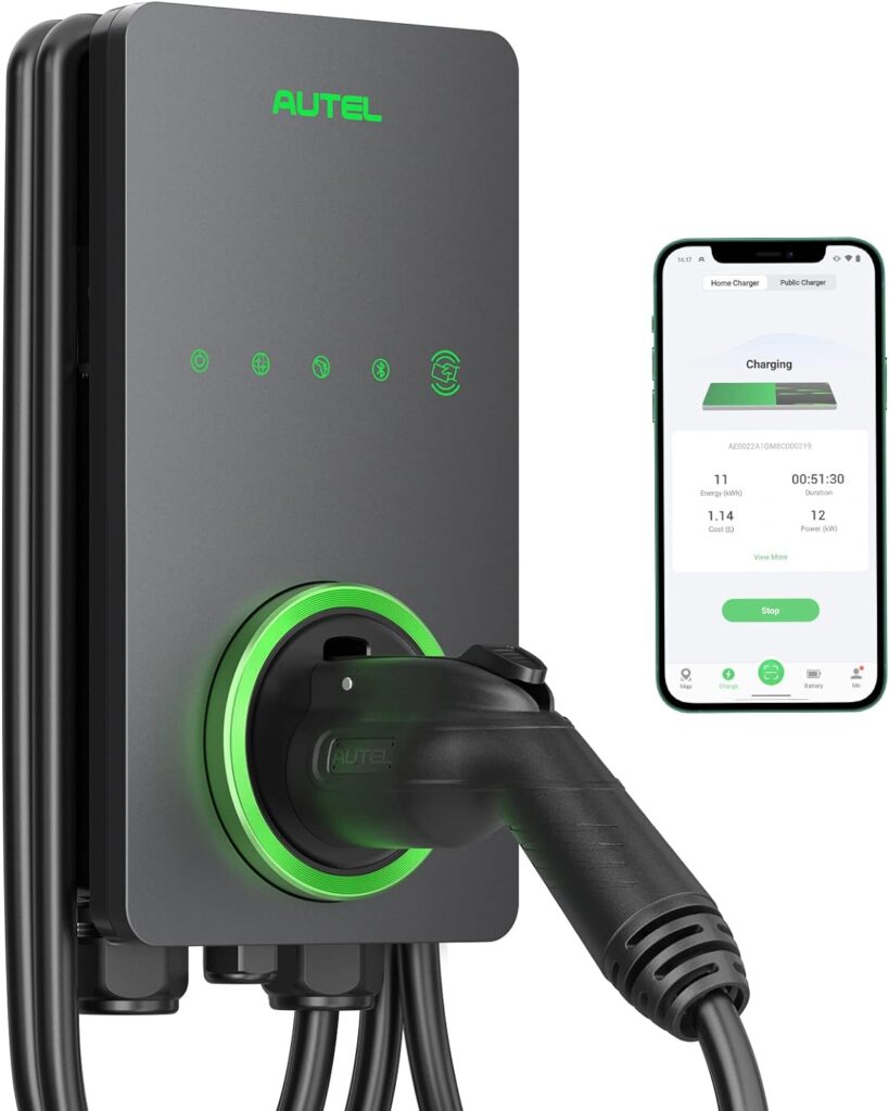 Autel Home Level 2 EV Charger up to 50Amp, 240V, Indoor/Outdoor Car Charging Station, Wi-Fi and Bluetooth Enabled EVSE, Flexible 25-Foot Cable,Hardwired, Dark Gray